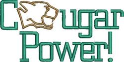 Cougar silhouette and bold 'Cougar Power!' in green, vibrant for sports events, showcasing playful school spirit.