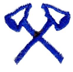 Crossed arrows in bright blue with a fuzzy texture, playful and symmetrical design, perfect for casual embroidery projects.