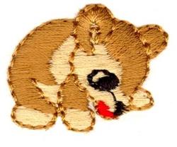 Cute bear in cartoon style with brown fur, black nose, and red tongue, ideal for children's items.