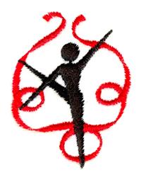 Stylized dancer silhouette in black with dynamic red ribbons, perfect for performance and dance recitals.
