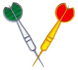 Playful dart duo featuring a green dart with silver shaft and a red dart with yellow tip, vibrant colors for fun decor.