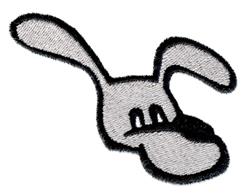Cartoon dog face design with exaggerated ears and round nose in gray and black colors. Perfect for playful decor.