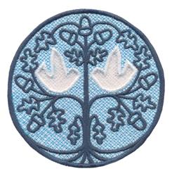 Modern design featuring white doves among stylized leaves on a soft blue background, perfect for serene home decor.