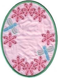 Dragonflies Oval - 6x10 oval applique machine embroidery design for reusable tote bags