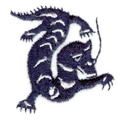 Playful dragon in dynamic pose with dark blue and white accents, perfect for whimsical fantasy projects.