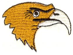 Realistic eagle head with vibrant yellow feathers, striking black accents, and a detailed white-grey beak.