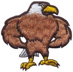 Cartoonish eagle with brown feathers and yellow beak, standing strong and proud, perfect for machine embroidery.