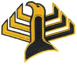 Bold eagle silhouette in black and yellow, with outstretched wings, ideal for sports team branding.