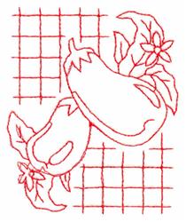 Eggplant - 4x4 eggplant redwork machine embroidery design for kitchen tea towels