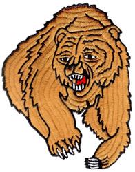 Ferocious bear with brown fur and muscular build, captured in a realistic style showcasing strength.