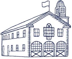 station redwork machine embroidery - Fire Station perfect for patchwork quilt blocks