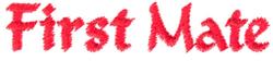 Playful text 'First Mate' in vibrant red with a textured, bold appearance, perfect for a whimsical kitchen towel.