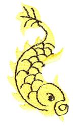 Playful fish in bright yellow with a bold black outline, featuring curved scales for a whimsical touch.