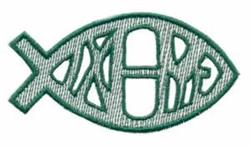Fish shape with a green outline featuring stylized text inside, showcasing a minimalist and geometric style.