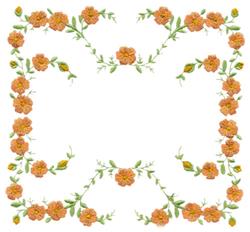 Traditional floral border with vibrant orange flowers and green leaves on a clean white background, perfect for spring.