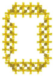 Decorative floral border with bright yellow flowers and green leaves, featuring a woven pattern. Playful spring design.