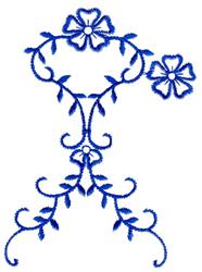 Elegant floral design featuring vibrant blue embroidery with intricate flowers and swirling vines.