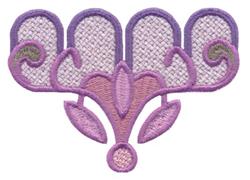 Ornamental design featuring floral motifs, elegant purple and pink colors, with intricate details and symmetrical layout.