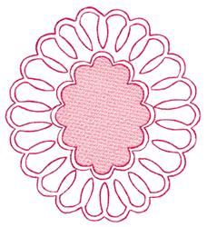Detailed floral design in soft pink with intricate outlines and layered petals, perfect for elegant decor.