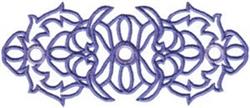 Floral design with ornamental intricate details, featuring rich purple hues and symmetrical patterns.