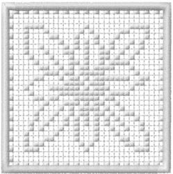 Floral design with a central flower shape features elongated petals in a white grid pattern, minimalistic style.