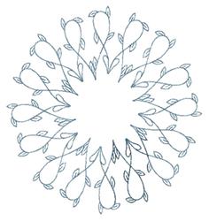 Floral design with leaf motifs in soft blue, featuring delicate leaves and floral shapes in a circular layout.
