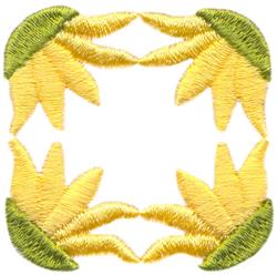 Floral frame with cheerful yellow petals and green leaves, highlighting spring beauty in a simple composition.