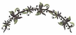 Elegant floral vine with intricate dark green leaves and tendrils, featuring small berries.