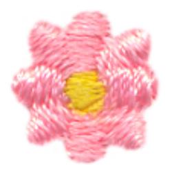 Colorful flower with vibrant pink petals and a cheerful yellow center, perfect for playful children's designs.