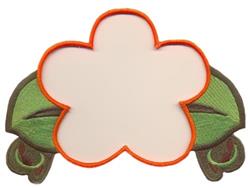 Applique flower-shaped frame with a cheerful orange outline and green leaves, perfect for personalization.