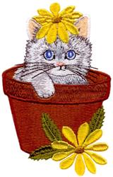 kitten detailed machine embroidery - Flowerpot Kitten perfect for Baby Blankets