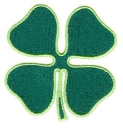 Four-leaf clover in vibrant green with light green outline, simple design for St. Patrick's Day decor.