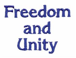 Bold script text reading 'Freedom and Unity' in blue on a white background, perfect for wall hangings.