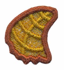 FSL leaf or crescent shape motif in vibrant golden yellow with rich brown edges and textured detail, perfect for fall.