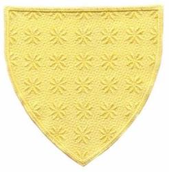 FSL decorative patch in shield shape, featuring vibrant yellow color and intricate floral patterns.