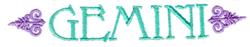 Playful 'GEMINI' text in teal with purple decorative flourishes, perfect for quilting or fun decor.