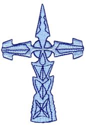Geometric cross design with blue tones, sharp angles, and a symmetrical layout, perfect for modern decor.
