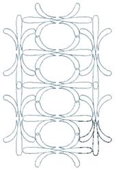 Geometric design featuring interconnected ovals and lines with light outlines in a minimalist style.