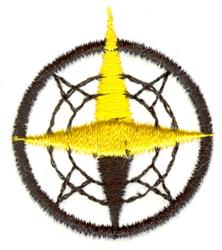 Geometric design featuring a yellow star at the center and a black circle, with intricate web-like details, modern style.