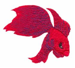Bold goldfish with flowing fins in vibrant red, showcasing fine eye detail, perfect for playful embroidery.