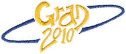Grad 2010 text in vibrant yellow cursive, encircled by a bold blue line, perfect for graduation celebrations.