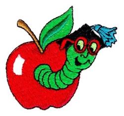 beginner-friendly leaf machine embroidery pattern - Graduation Worm for kitchen aprons