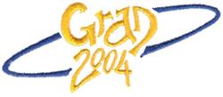Graduation year text design with vibrant yellow 'Grad' and '2004' within a dynamic blue circle.