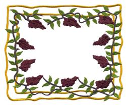 Grapevine border featuring dark purple clusters, green leaves, and a bright yellow outline. Ornamental design.