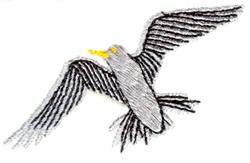 Gray seabird in flight with outstretched wings, detailed feathers, and vibrant yellow beak, realistic design.