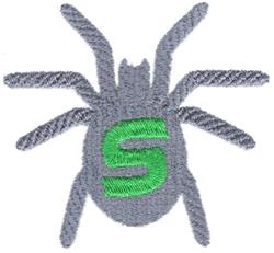 Playful gray spider with long legs and green letter 'S', perfect for kids' decor. Ideal for fun projects.