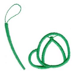 Simple green embroidery element featuring a vibrant loop and tail stitches against a clean white background.
