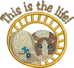 Cute design featuring two guinea pig faces in a circular frame. One pig wears a blue bow, with the text 'This is the life!'