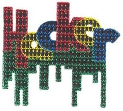 Colorful 'Hacker' word art in bold red, yellow, and blue letters on a green dripping background, playful design.