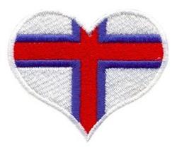 Heart shape filled with bold flag colors, featuring a red cross outlined in blue on a white background.